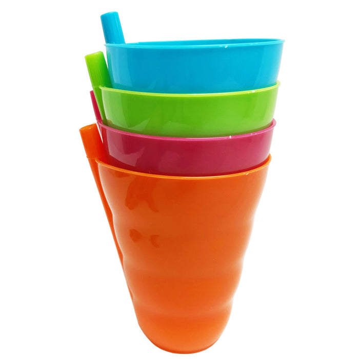 4 Set Cup With Straw 8 oz. Plastic Cup with Built in Straw Kids Assorted Colors