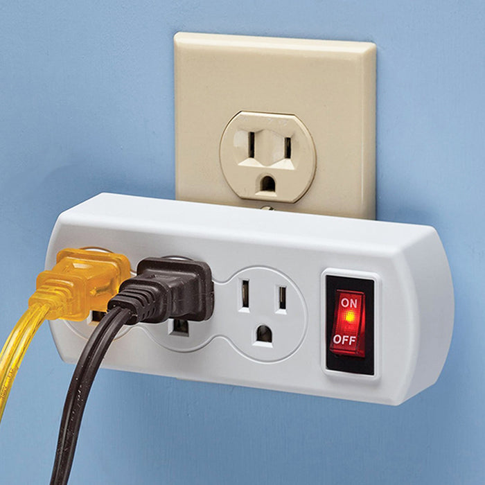 2 PK Grounded 3-Outlet Plug Adapter Wall Tap On/Off Switch White Home Office UL