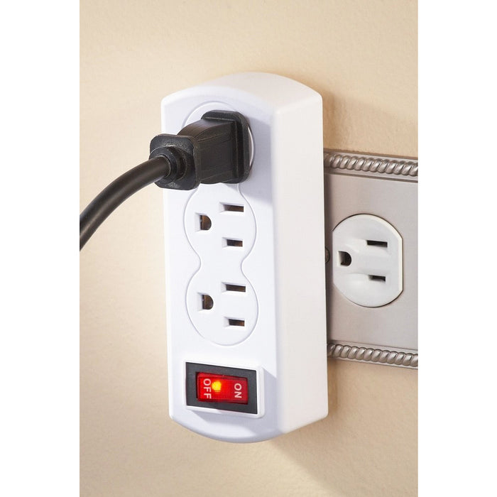 2 PK Grounded 3-Outlet Plug Adapter Wall Tap On/Off Switch White Home Office UL