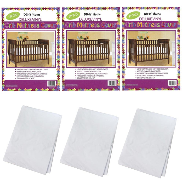 3 PC Fitted Crib and Toddler Protective Mattress Cover Vinyl Dust Bug Protector