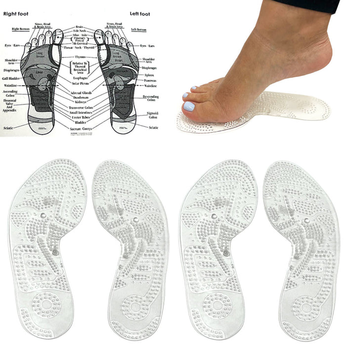 2 Pairs Reflexology Insoles Foot Massage Therapy Pads Pain Relief Shoe Inserts