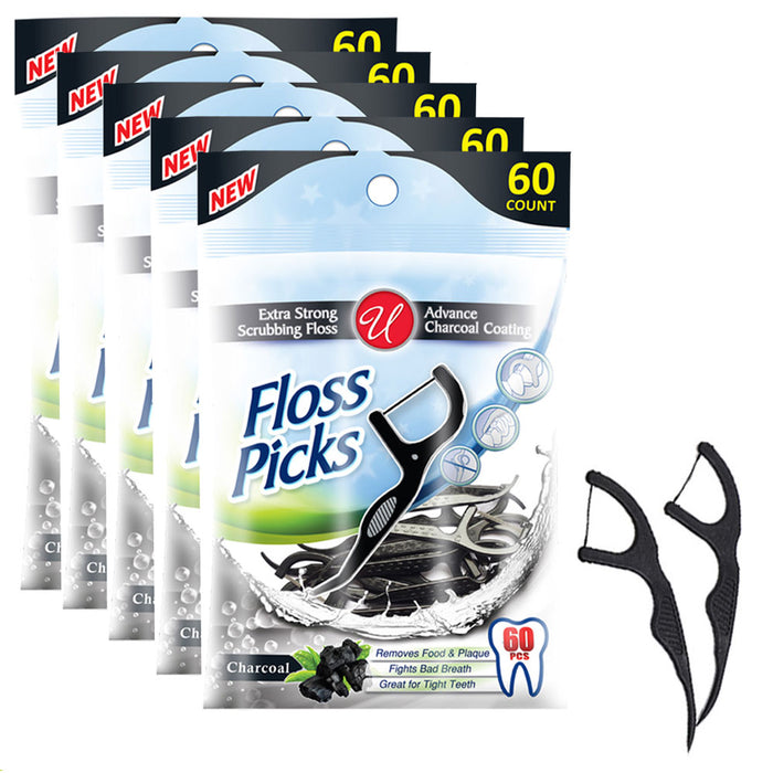 300 Dental Floss Picks Charcoal Plaque Remover Gum Heath Oral Care Teeth Hygiene