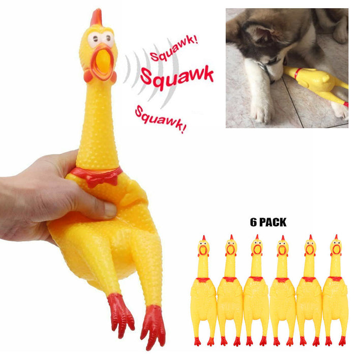 6 Pack Screaming Chicken Dog Toys Rubber Squeak Chew Toy Novelty Prank Durable