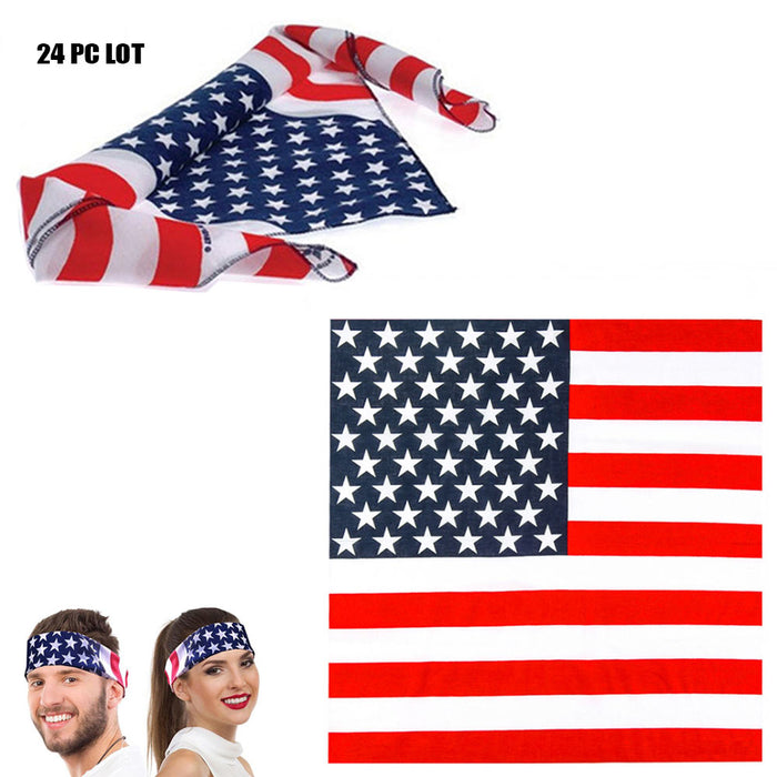 24 Pc Lot American Flag Bandana Headband USA Bandana Flag Apparel Men Neck Scarf