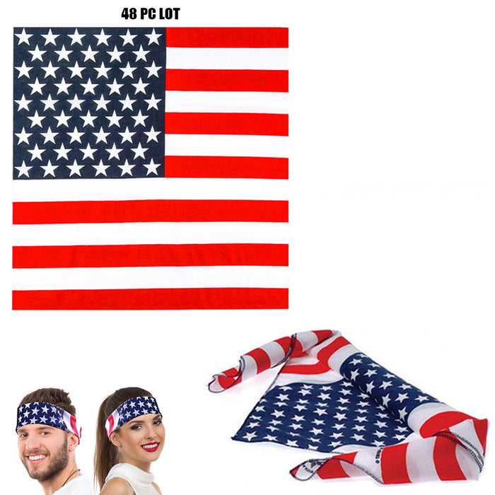 48 PC American Flag Bandanas Headband USA Flag Patriotic Head Wrap Scarf BULK