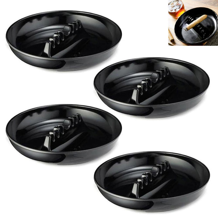 4 Melamine Ashtrays Vintage Style Restaurant Home Bar Ash Tray Black Round 7"