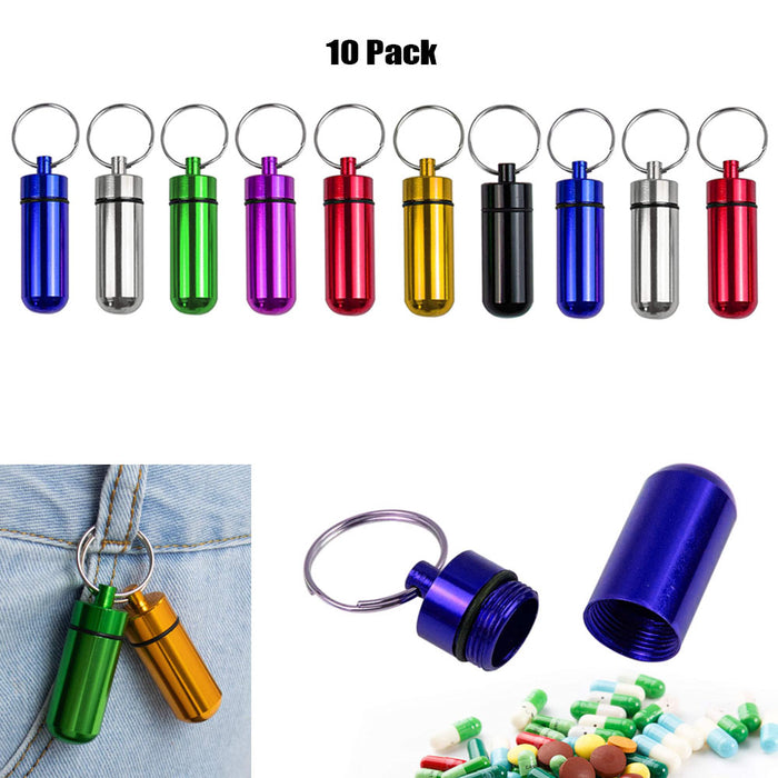 10 PC Lot Pill Holder Case Waterproof Aluminum Geocache Keychain Outdoor Camping