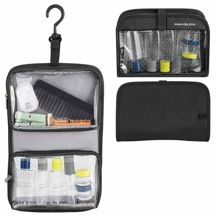 Travelon Wet Dry Quart Bag with Plastic Bottles Toiletry Bath Organizer Black