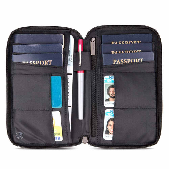 Travelon RFID Blocking Multi Passport Holder Zip Wallet ID Case Travel Organizer