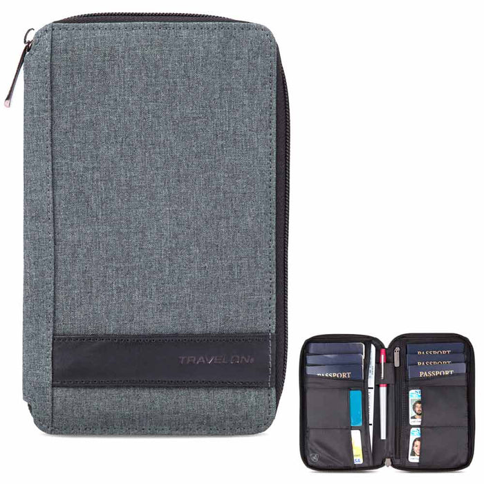 Travelon RFID Blocking Multi Passport Holder Zip Wallet ID Case Travel Organizer