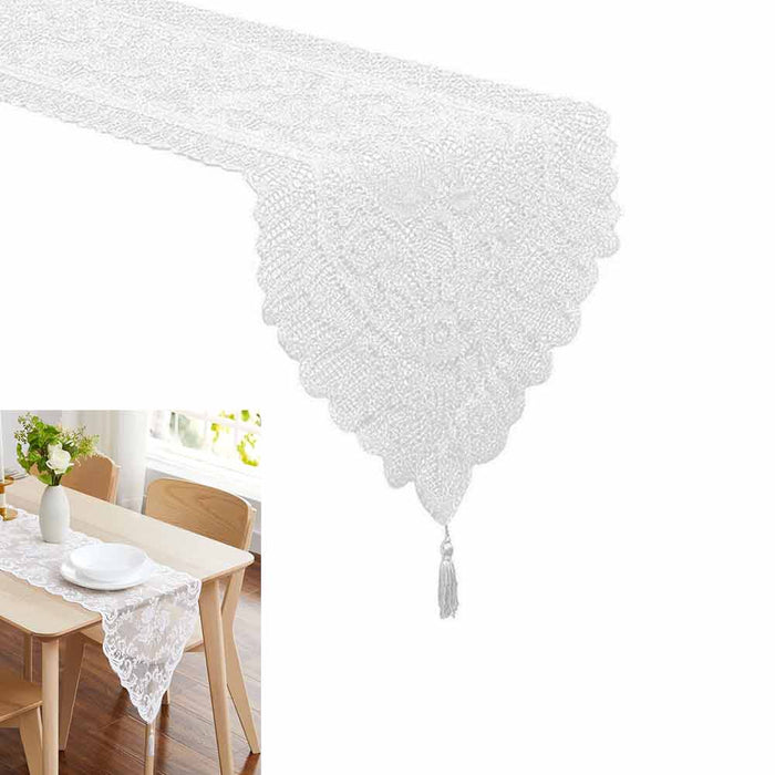 2 Pack Lace Table Runner Elegant Wedding Party Banquet Decorations White 13"x72"