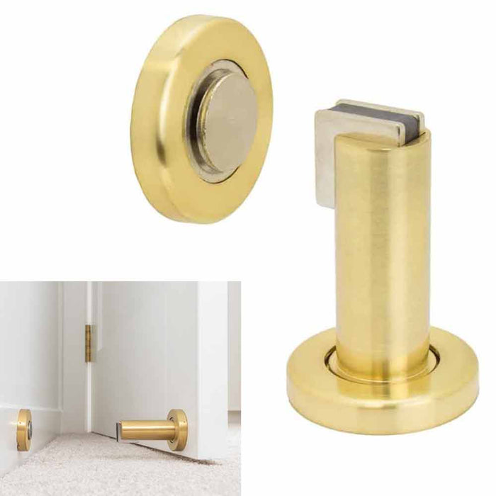 4 Magnetic Door Stopper Holder Flat Catch Doorstop Guard Home Fitting Screw Gold