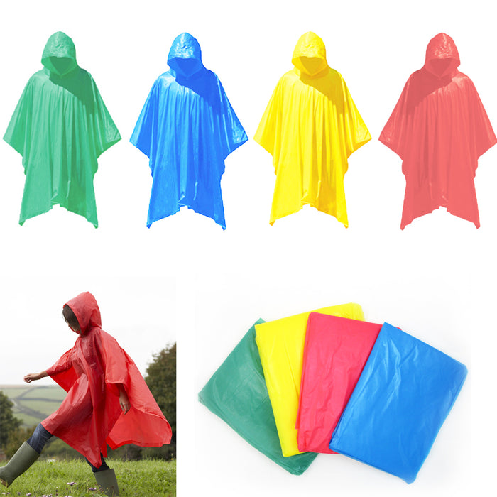 2 Emergency Rain Poncho Reusable Rain Hooded Rain Coat Outdoor One Size Fits All