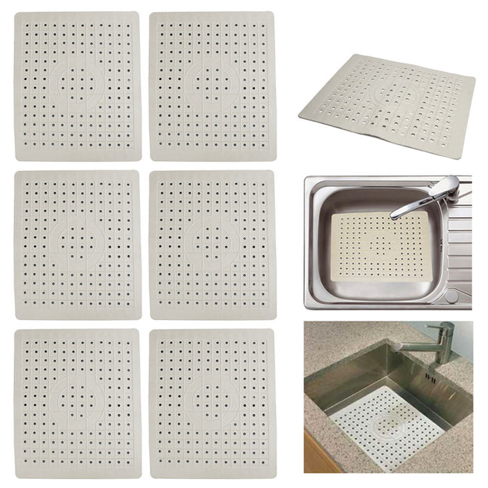6 PC Kitchen Sink Mat Protector Mesh Drain Access Soft Rubber Non Slip 10" x 12"