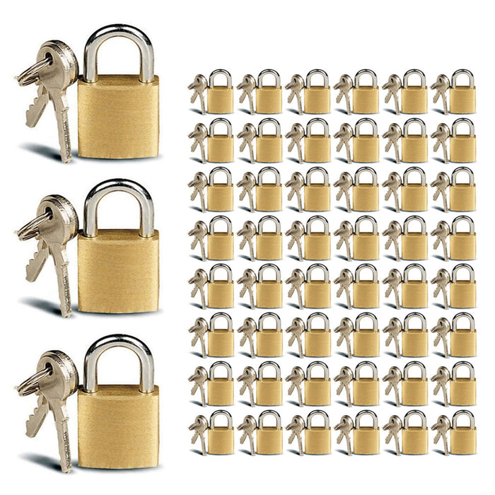 Lot Of 48 Padlock Small Brass 20MM Mini Tiny Lock Keyed Box Jewelry Drawer 2 Key
