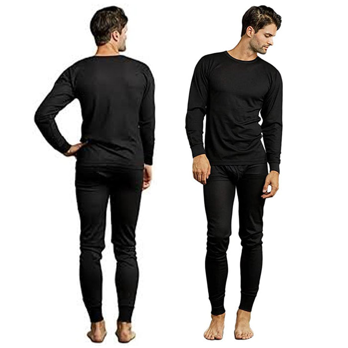 2 Sets Mens Thermal Underwear Long Sleeve Shirt Pajama Pants Warm Winter Black L