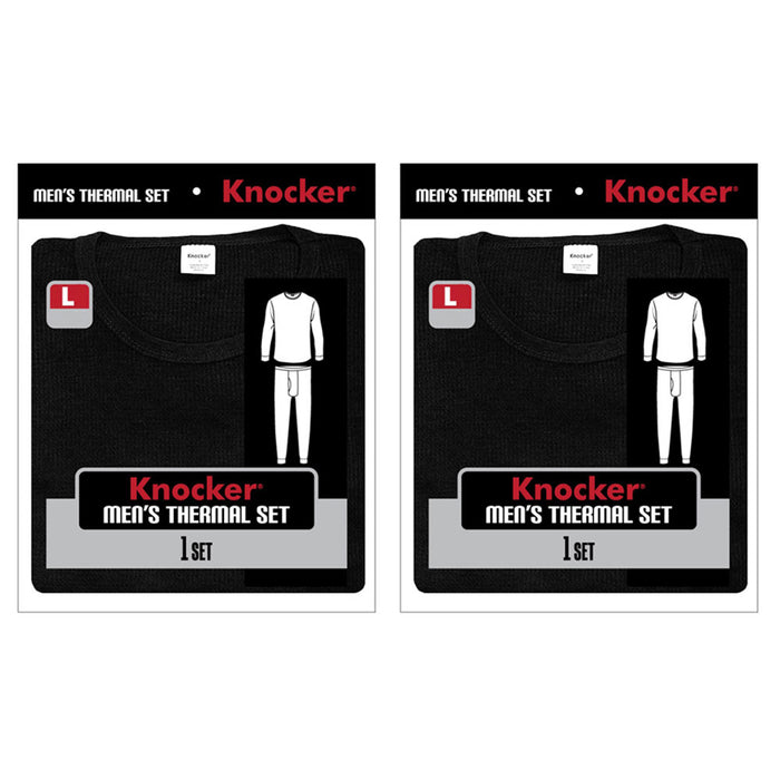 2 Sets Mens Thermal Underwear Long Sleeve Shirt Pajama Pants Warm Winter Black L