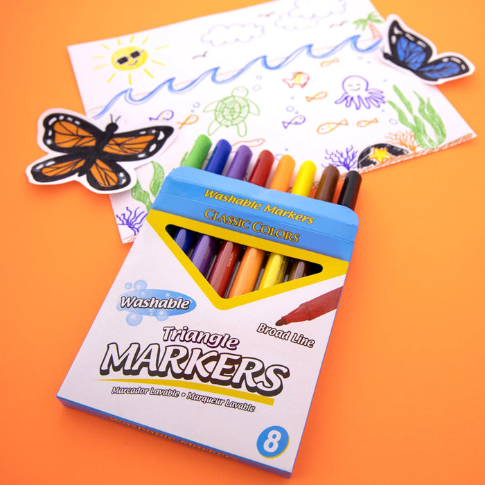 16 Pc Jumbo Washable Markers Kids Activities Triangle Broad Line Classic Colors
