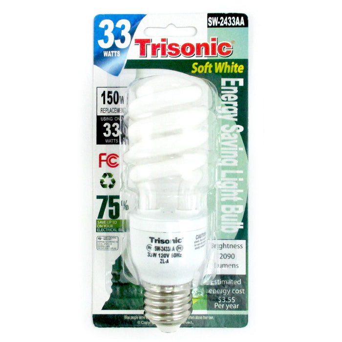 CFL Soft White Light Bulb 33 W 150 Watt Compact Fluorescent Spiral Base New !