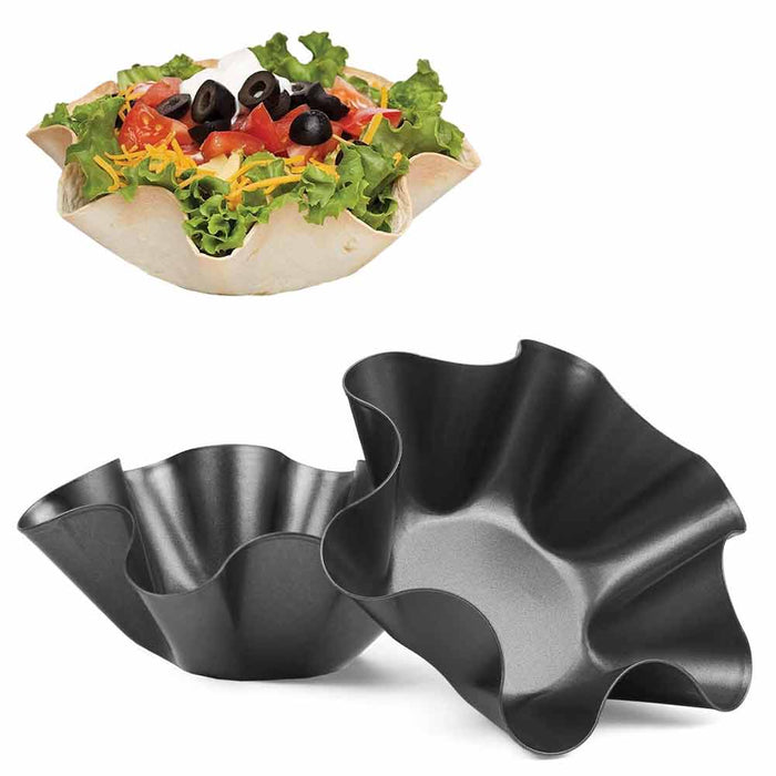 6 PC Tortilla Pan Set Non-Stick Carbon Steel Taco Salad Bowl Makers Shell Pans