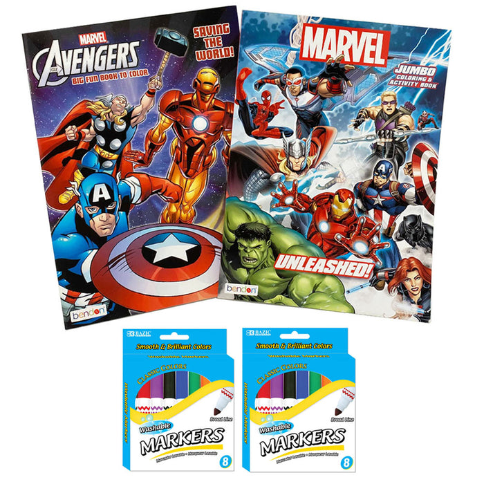 18 PC Marvel Avengers Coloring Books Set Kids Drawing Activity Washable Markers