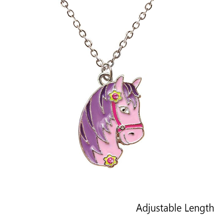 Girl Silver Necklace Pendant Horse Cowgirl Teen Equestrian Birthday Gift Jewelry