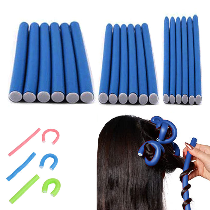 36 Hair Curler Soft Foam Cushion Rollers Flexi Rods Bendy Curling Beauty 3 Sizes