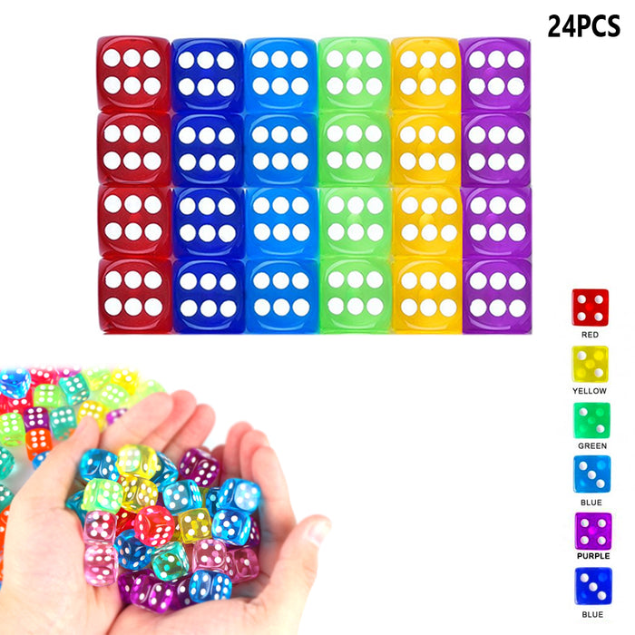 24 Pack 6-Sided Games Dice Set Playing Board Math Games Party Favors Multicolor