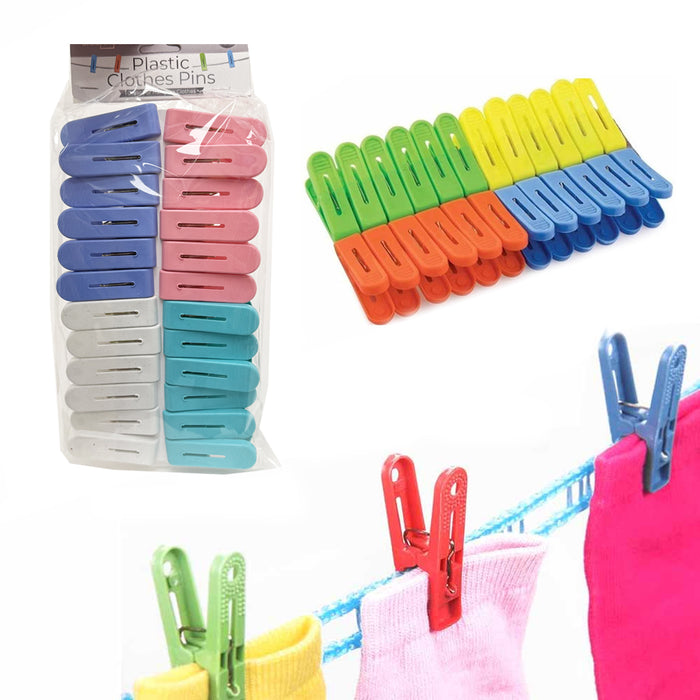 48 Clothes Pegs Pins Plastic Clothespins Laundry Clips Hangs Clothing