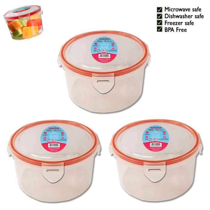3 Plastic Food Storage Containers Microwavable Meal Prep Air Tight Locking Lids