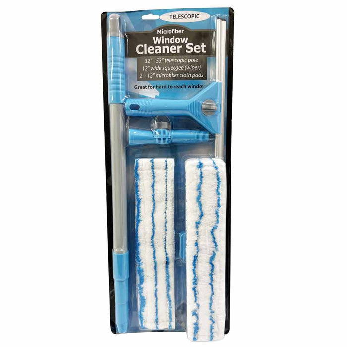 Window Cleaning Kit Multi Use Squeegee Long Telescopic Handle Sponge 53" Pro