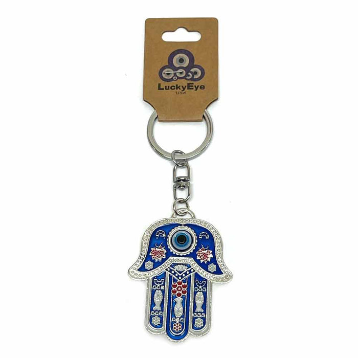 Hamsa Keychain Evil Eye Religious Charm Amulet Kabbalah Blue Chain Gift New !