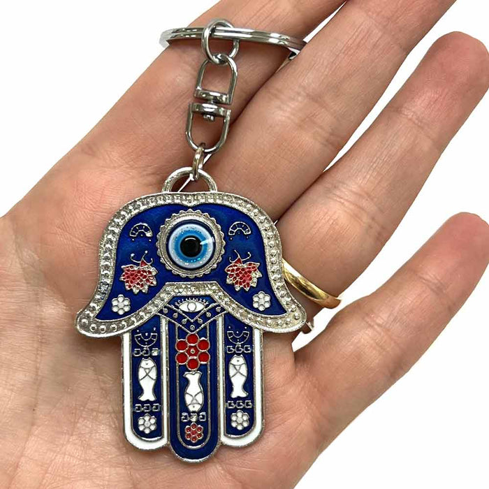 Hamsa Keychain Evil Eye Religious Charm Amulet Kabbalah Blue Chain Gift New !
