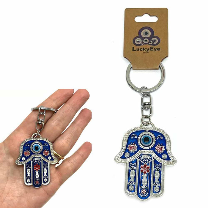 Hamsa Keychain Evil Eye Religious Charm Amulet Kabbalah Blue Chain Gift New !