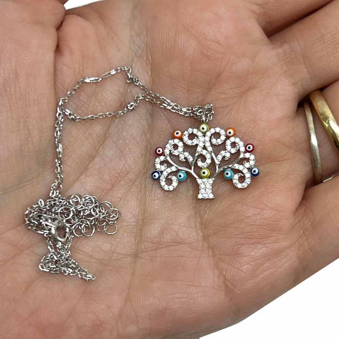 Tree of Life Necklace Gift Womens Mom Sterling Silver Lucky Evil Eye Jewelry 24