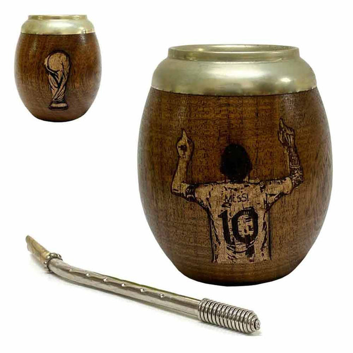 Algarrobo Mate Gourd Yerba Cup Argentina Bombilla Straw Messi Handmade Carved