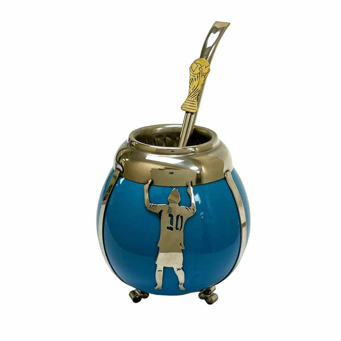 Messi 10 Ceramic Mate Gourd Cup Set Argentina Alpaca Bombilla Drink Straw Travel