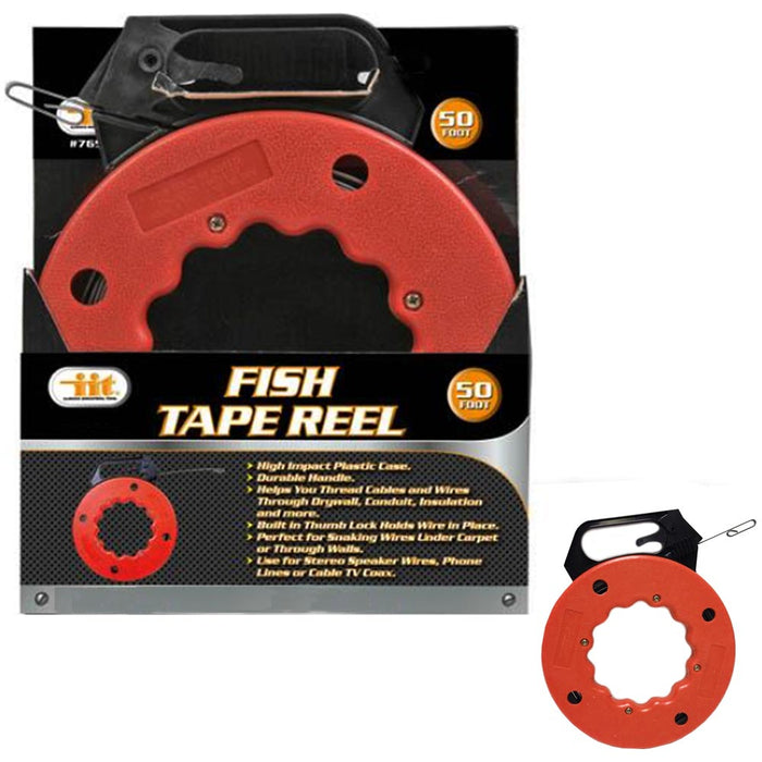 50 Foot Reach Spring Steel Cable Fish Reel Electric Wire Puller High Impact Case