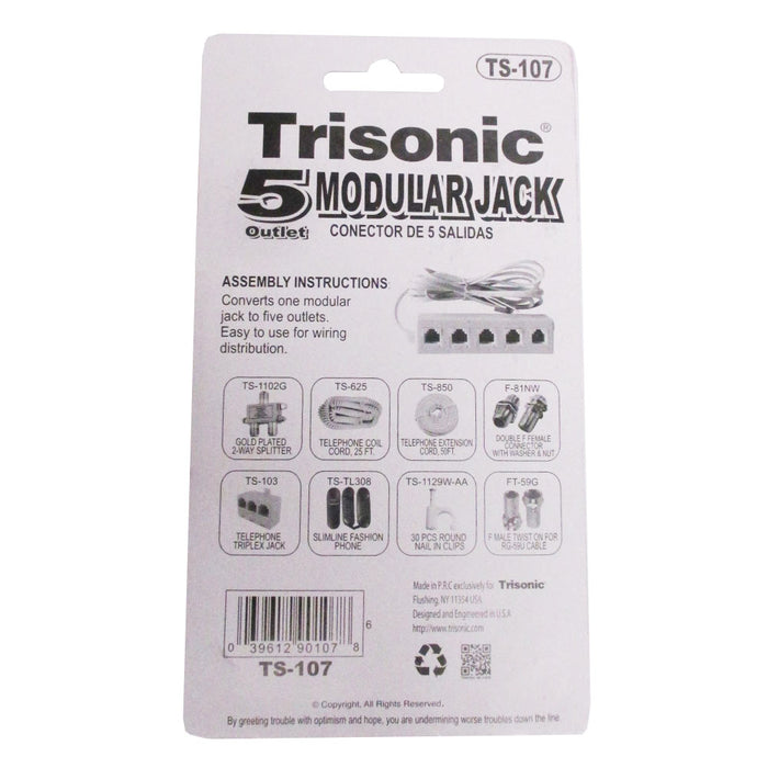 5 Outlet Modular Phone Jack Telephone Line Adapter Splitter Cables DSL Modem NEW