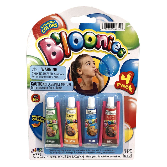 4 Tubes Bloonies Assorted Colors Blow Plastic Balloons B'loonies Fun Kids Party