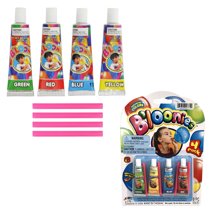 4 Tubes Bloonies Assorted Colors Blow Plastic Balloons B'loonies Fun Kids Party