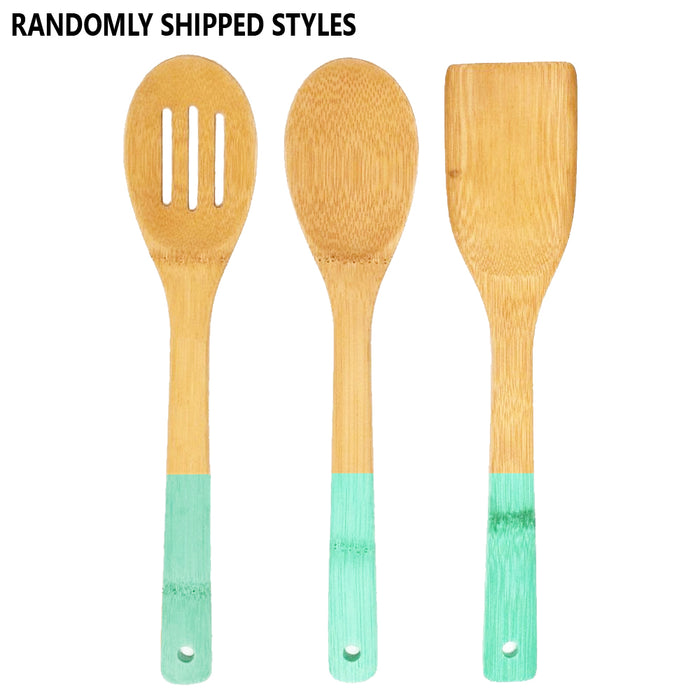 2 Pack Bamboo Kitchen Utensils Set Wooden Spoons Nonstick Cooking Tools Colorful