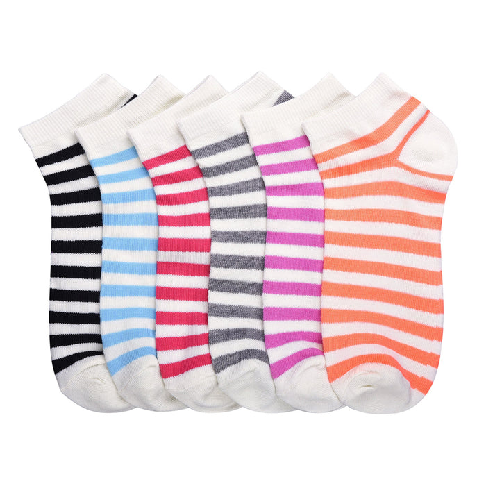 6 Pair Women Ankle Sport Socks No Show Low Cut Fashion Casual Color Stripes 9-11