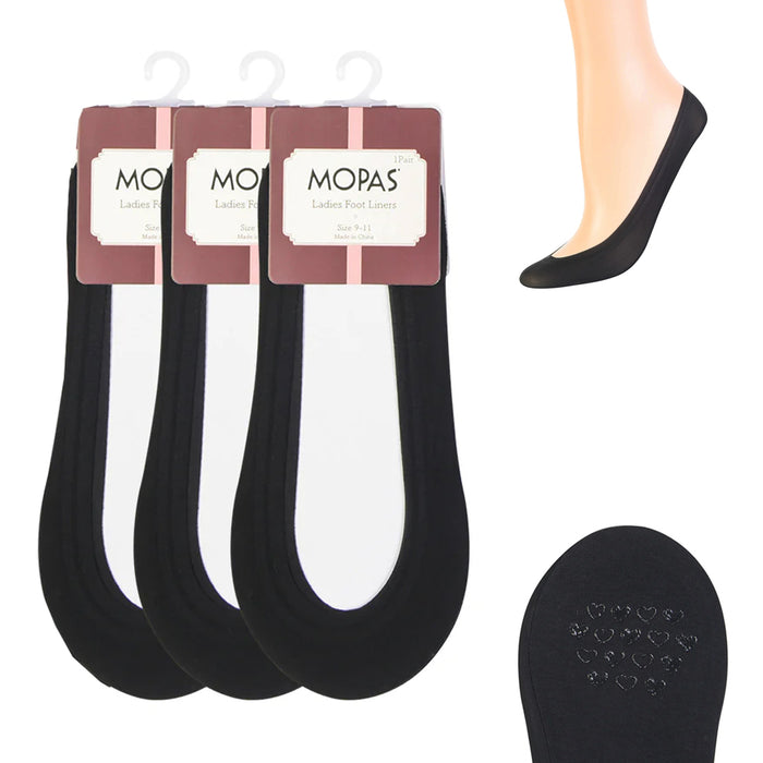 3 Pair No Show Socks Women Non Slip Invisible Ultra Low Cut Shoe Size 9-11 Black