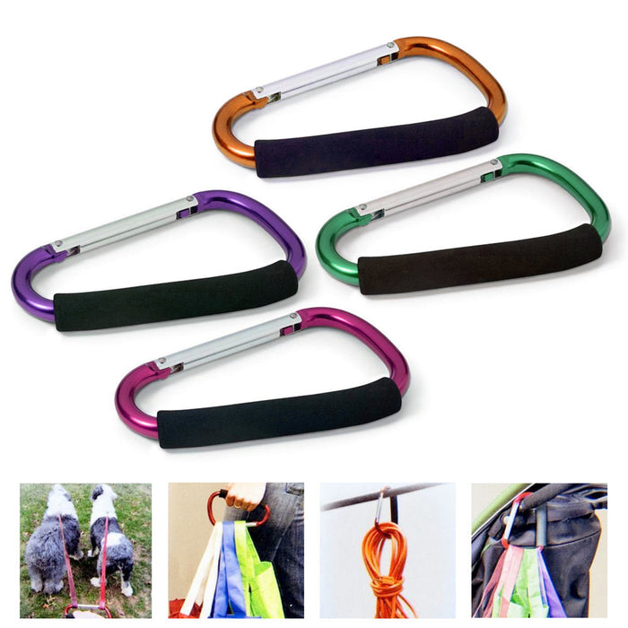 4 Pack Grocery Bag Holder Handle Aluminum Carabiners Strong Large Stroller Hooks
