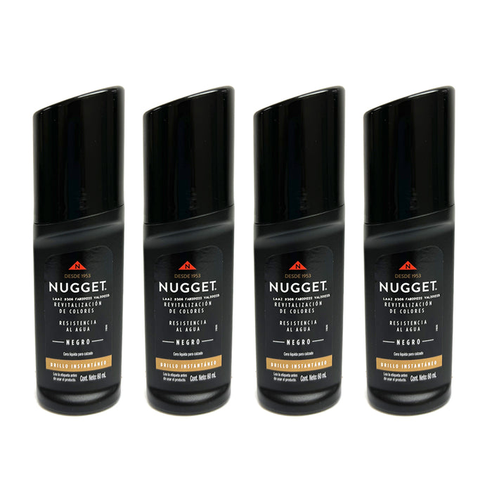 4 Pack NUGGET Instant Shoe Polish BLACK 2oz Liquid Wax Shines Leather Boot Derby