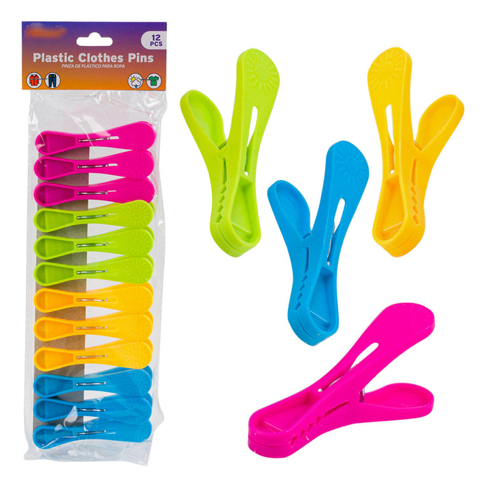 12 Clothespins Easy Grip Clothes Pin Clips Laundry Pegs Hangs Heavy Duty Outdoor