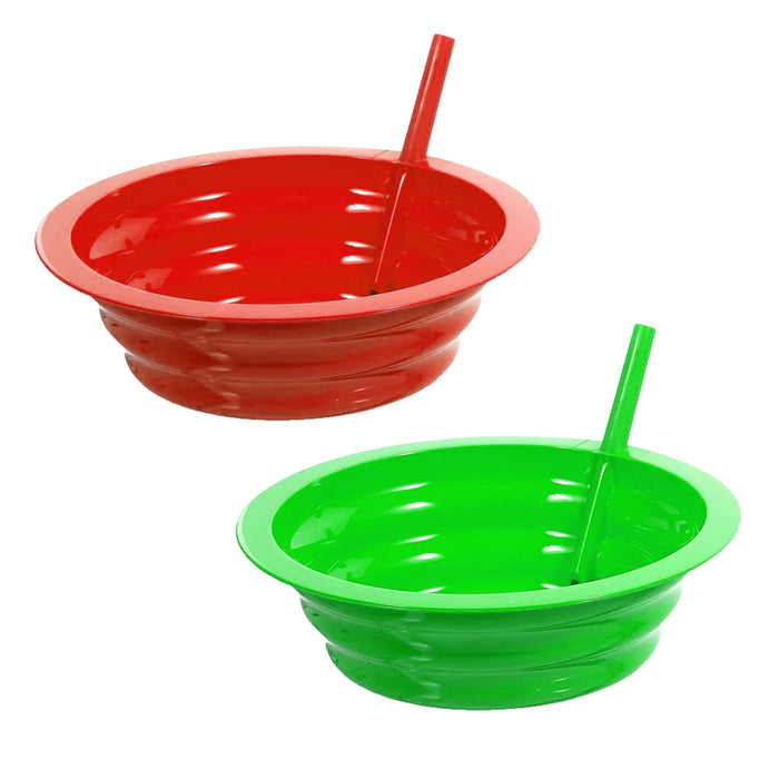 2 Pack Kids Sip Bowl Built In Straw Plate Cereal Drink Crunch Snack Feed Feeding