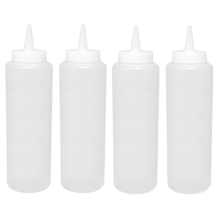 4 Pk Condiment Squeeze Clear Plastic Bottles 15oz Mustard Ketchup Mayo BBQ Sauce