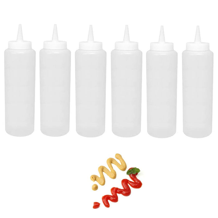 6 PK 15oz Clear Plastic Squeeze Bottles Condiment Ketchup Mustard BBQ Mayo Sauce